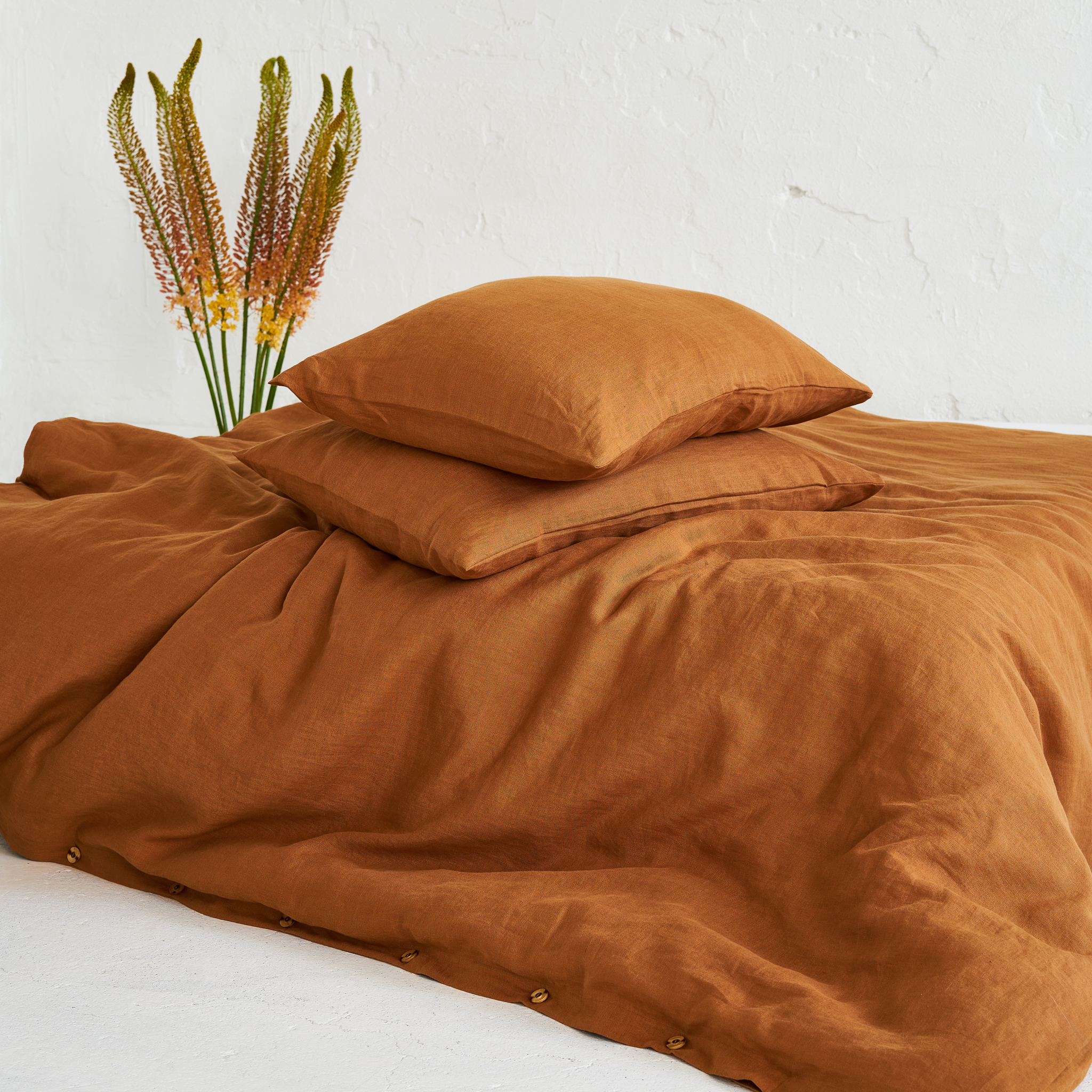 Handmade terracotta linen bedding set - Lithuanian countryside studio